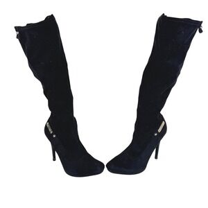 Y2K Guess Black Suede Knee High Stiletto Heel Boots Zip Up Size 7.5